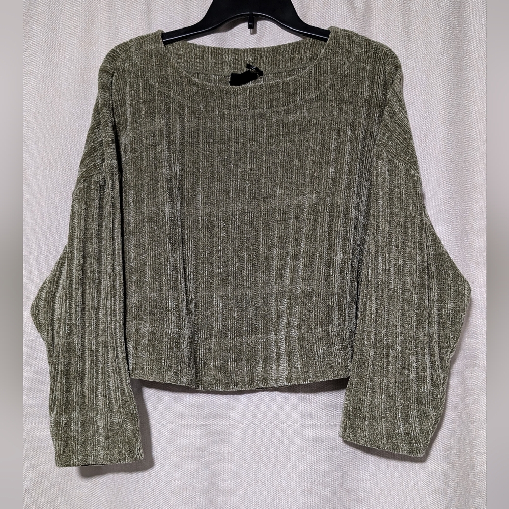 ☘️Urban Outfitters Out From Under Olive Green Chenille Wide Neck Knit Sweater XS